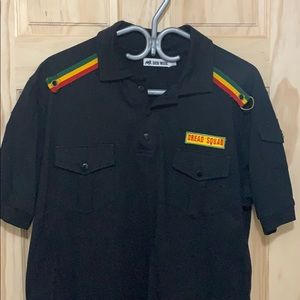 Dub Wise Rasta Cut and sew black polo shirt M